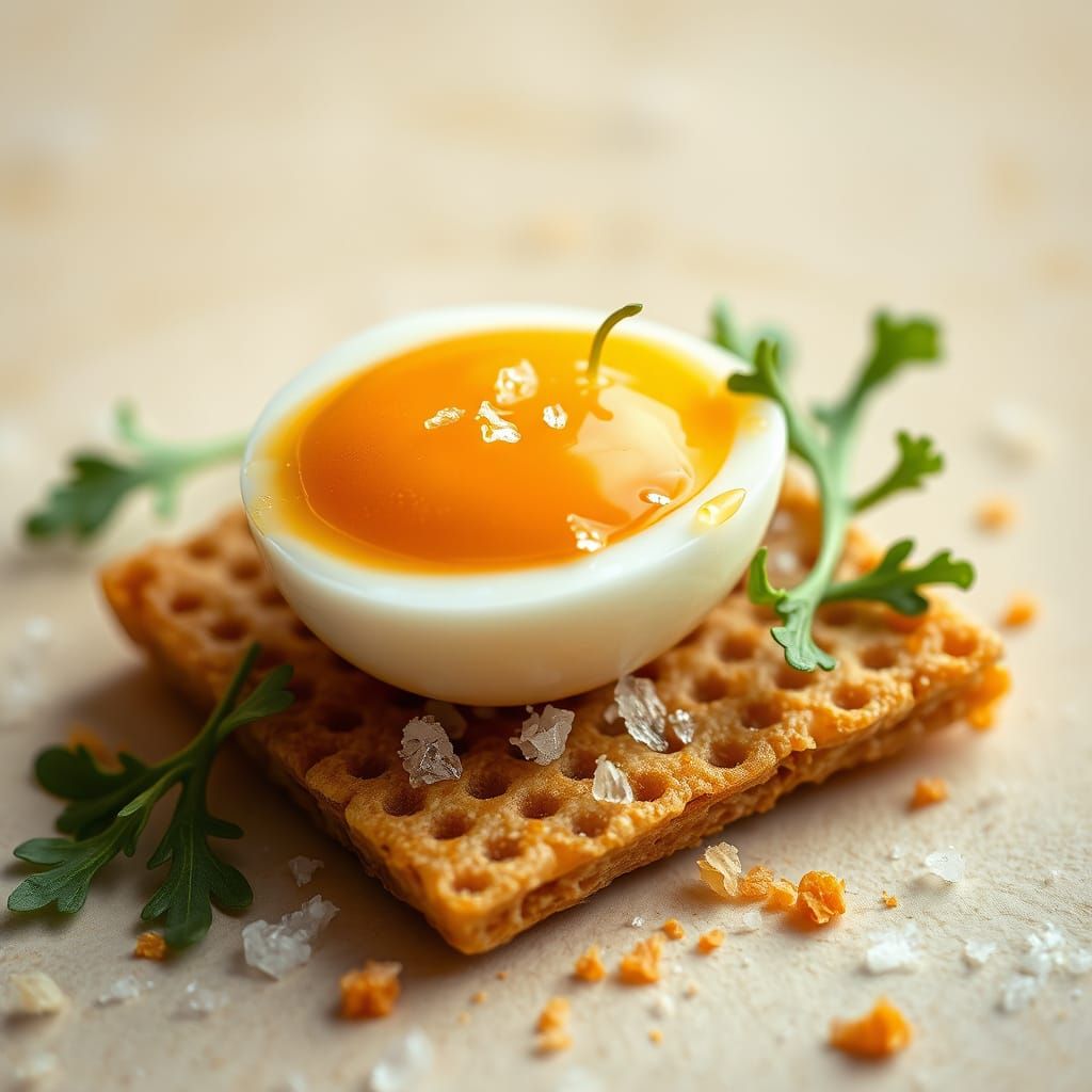 Soft-Boiled Egg on Rye Crisp with Arugula