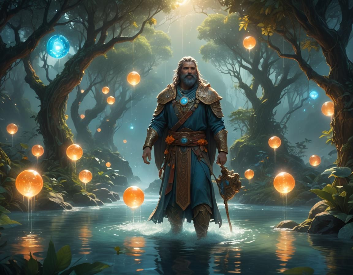 Majestic Water Bearer in Mystical Realm: Digital Art