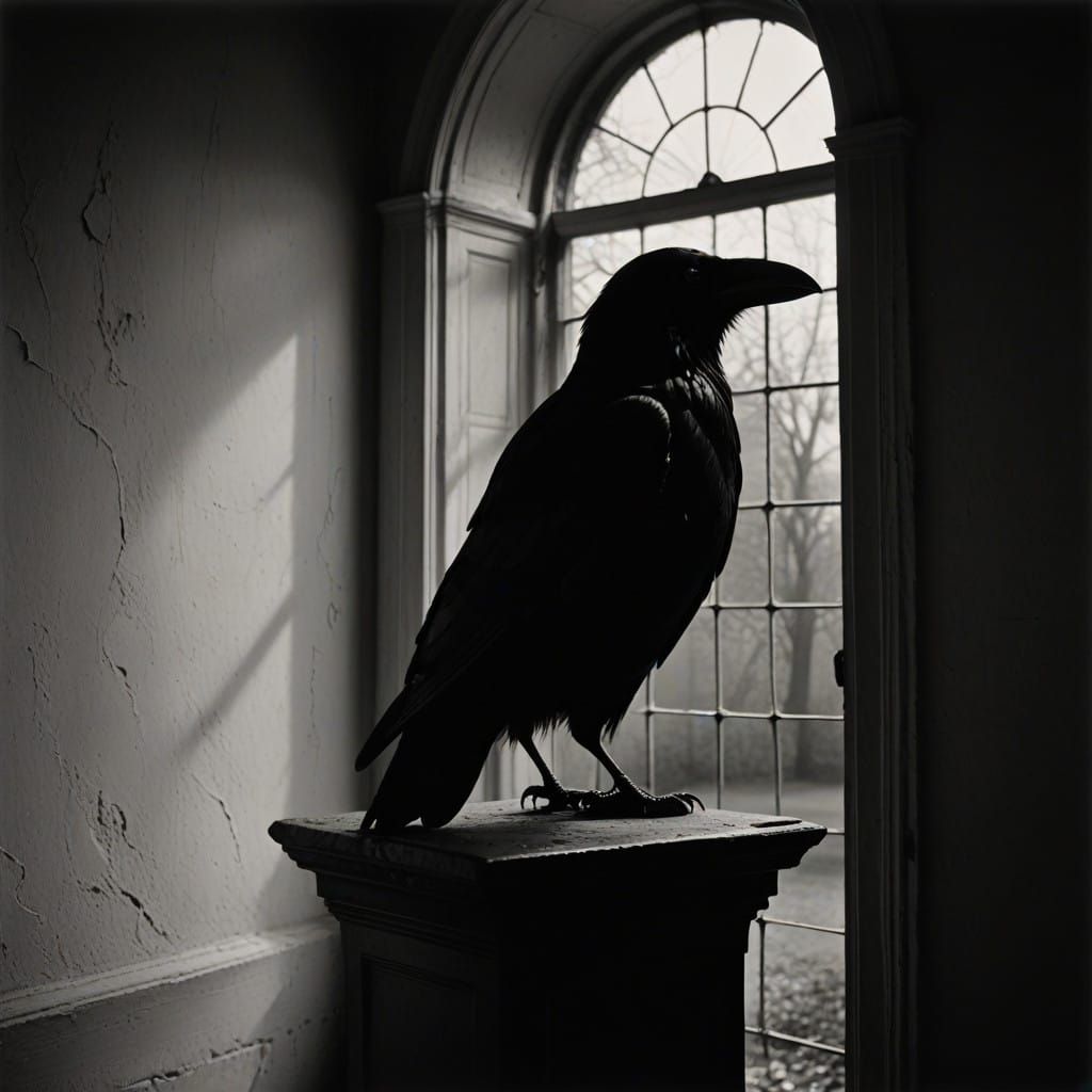 Raven's Ethereal Vigil on a Bust of Pallas