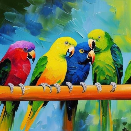 Parrots in Expressionist Neo-Impressionism Style