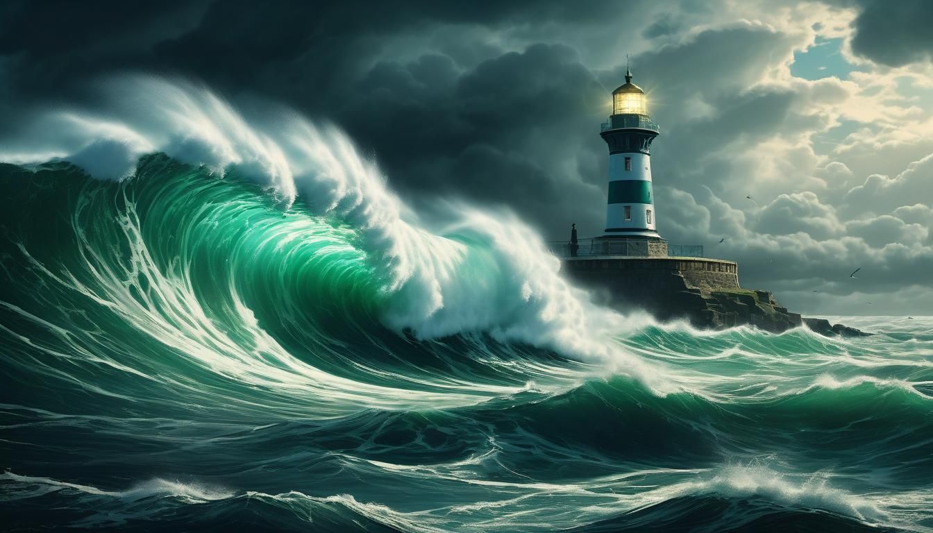 Lighthouse in Stormy Sea with Auspicious Clouds