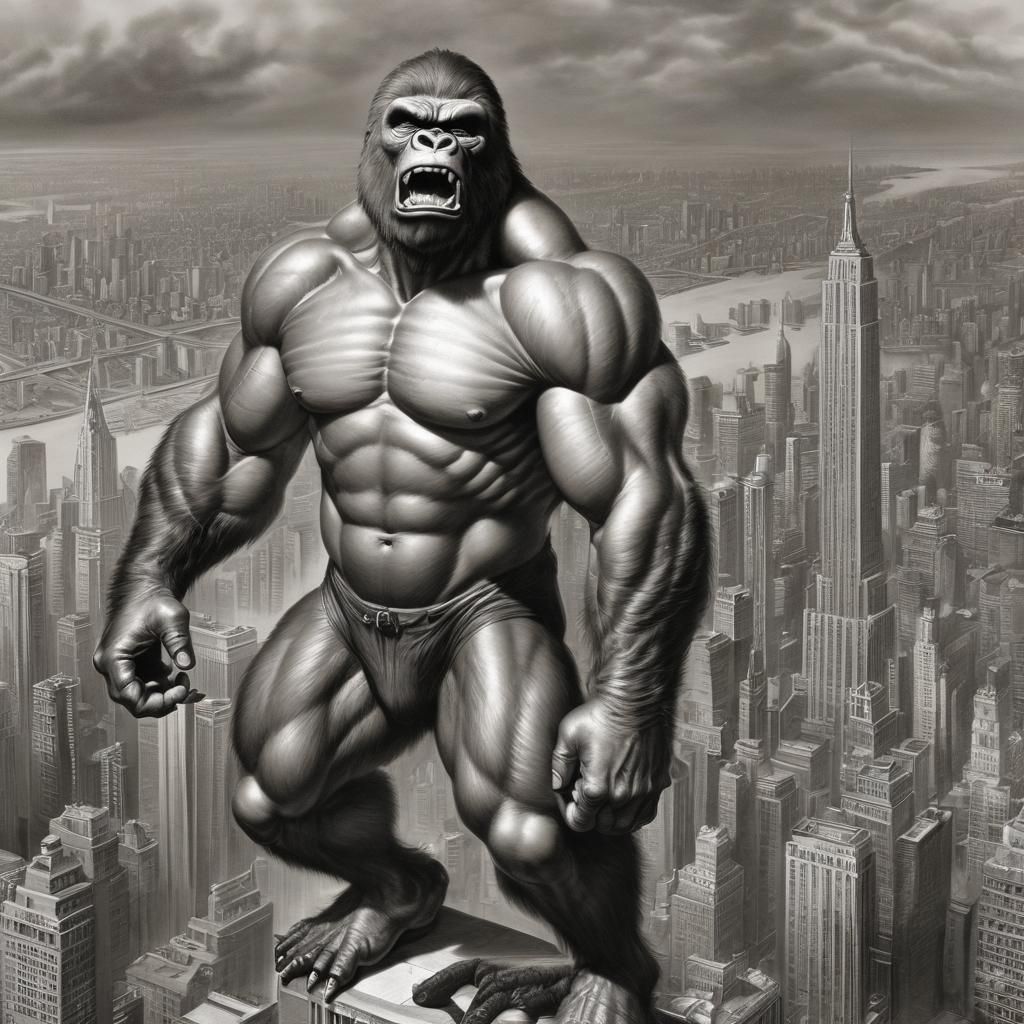 King Kong Pencil Sketch on Empire State Building