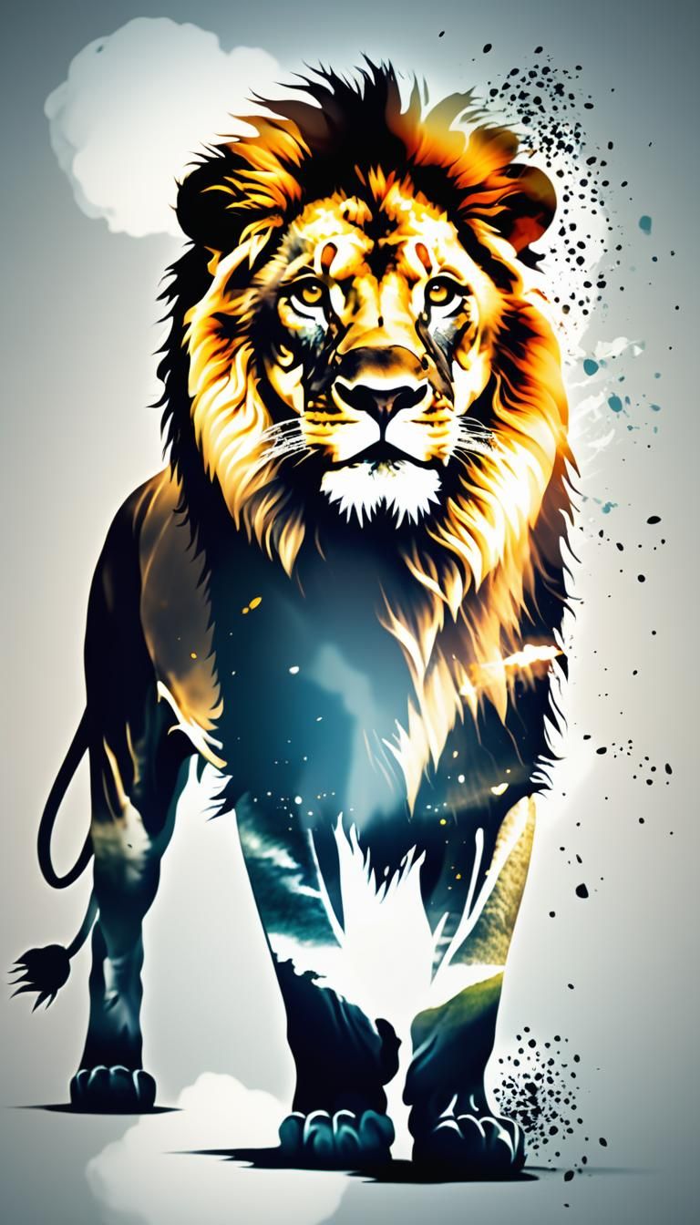 Lion Silhouette Double Exposure Digital Art