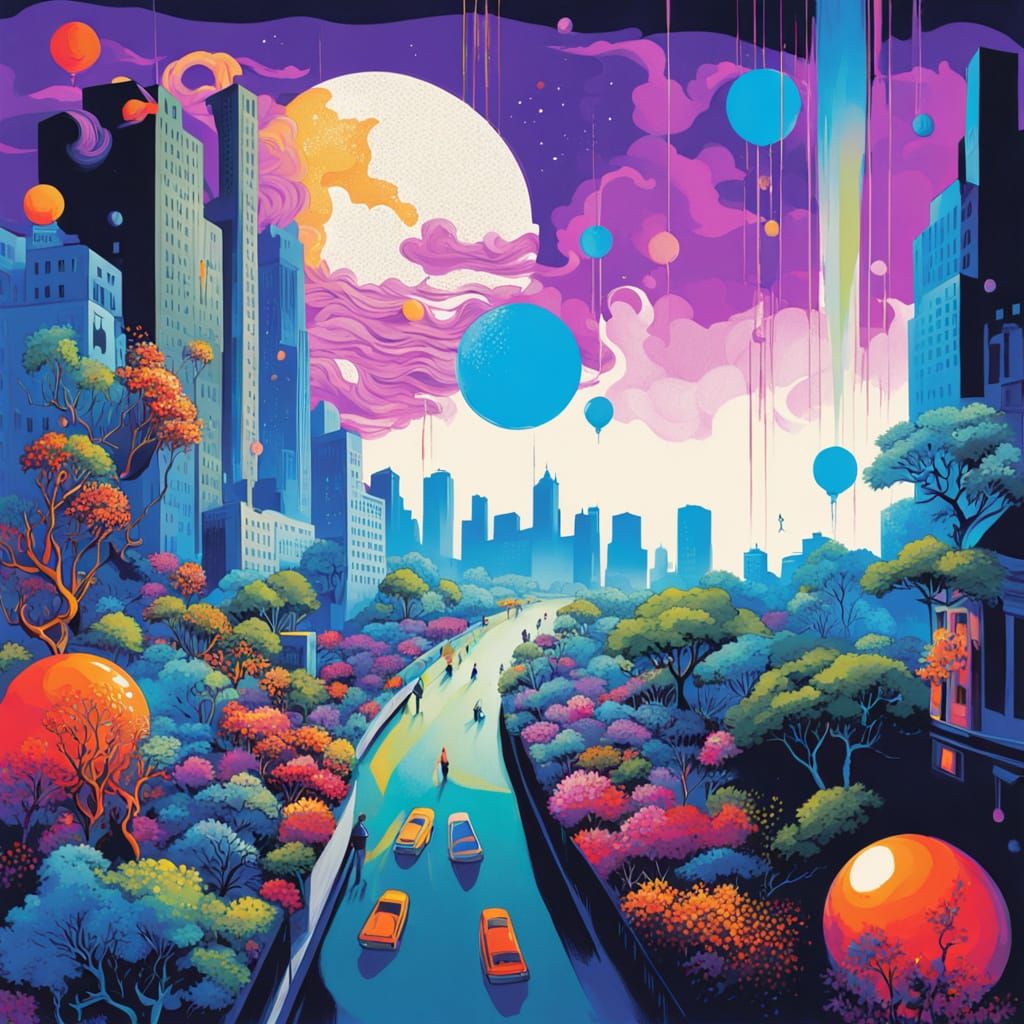 Surreal Cityscape Transforms into Vibrant Garden of Wonder u...