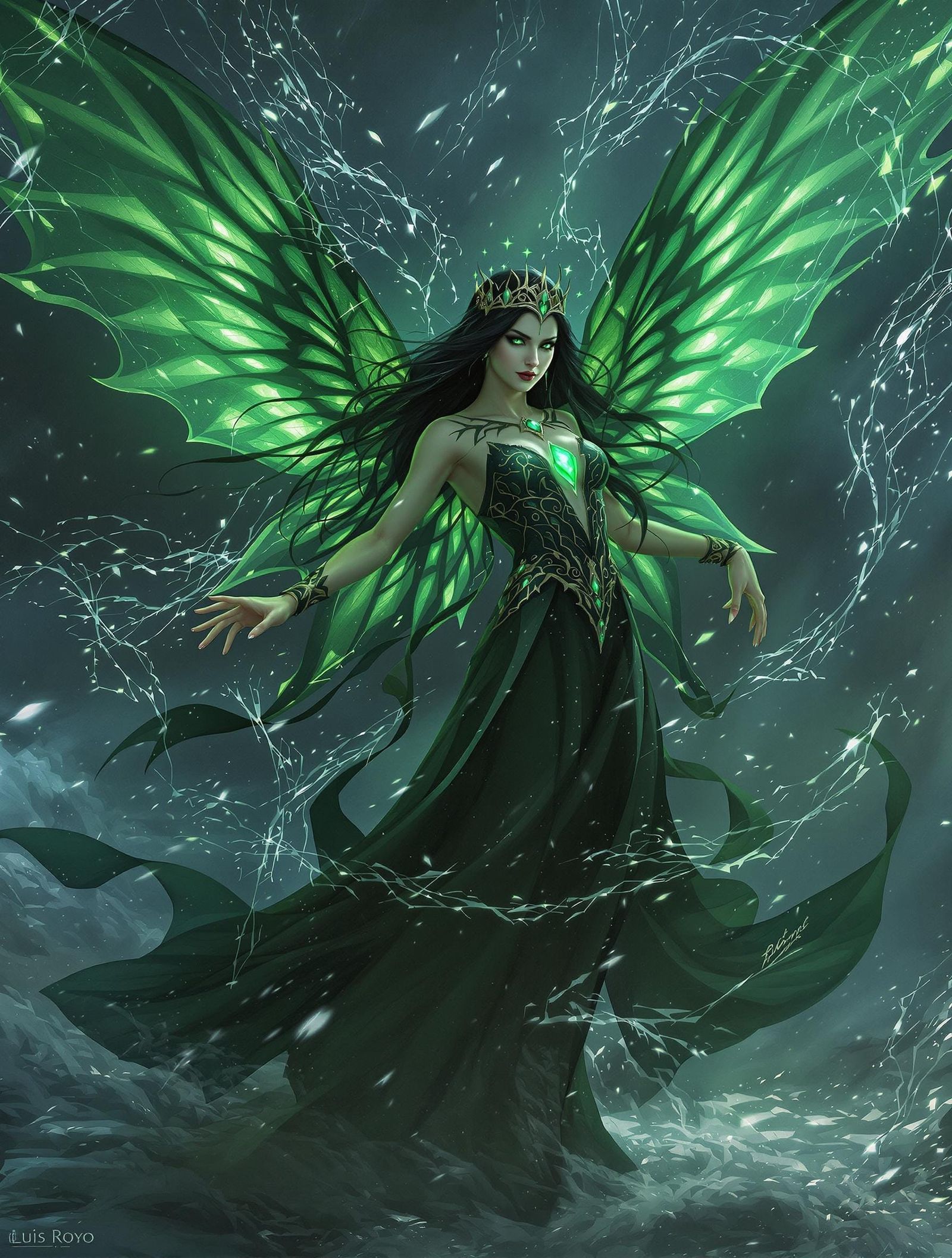 Surreal Faerie Queen Rides the Storm in Dark Fantasy Style