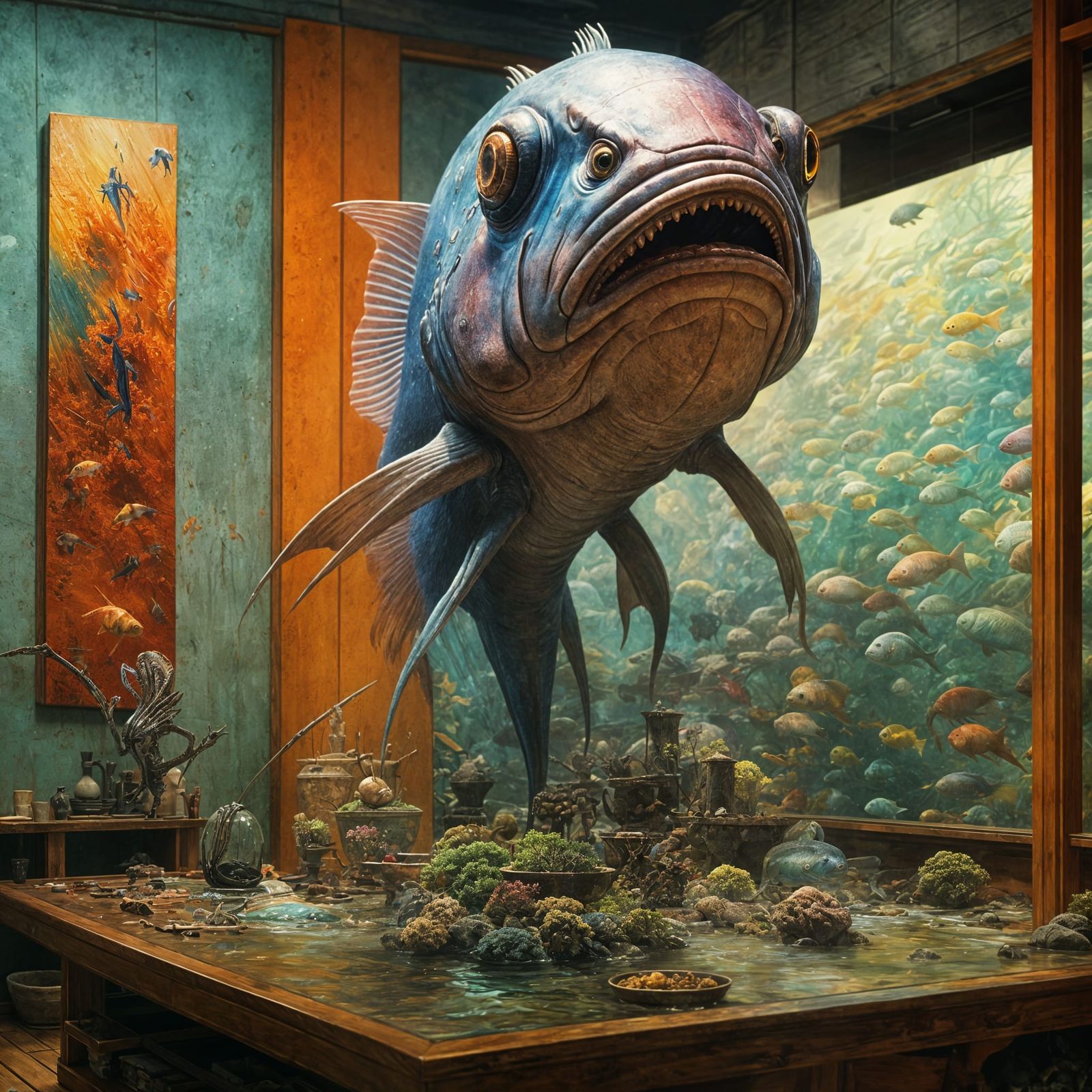 Colorful Alien Fish Painting in Hyperreal Style