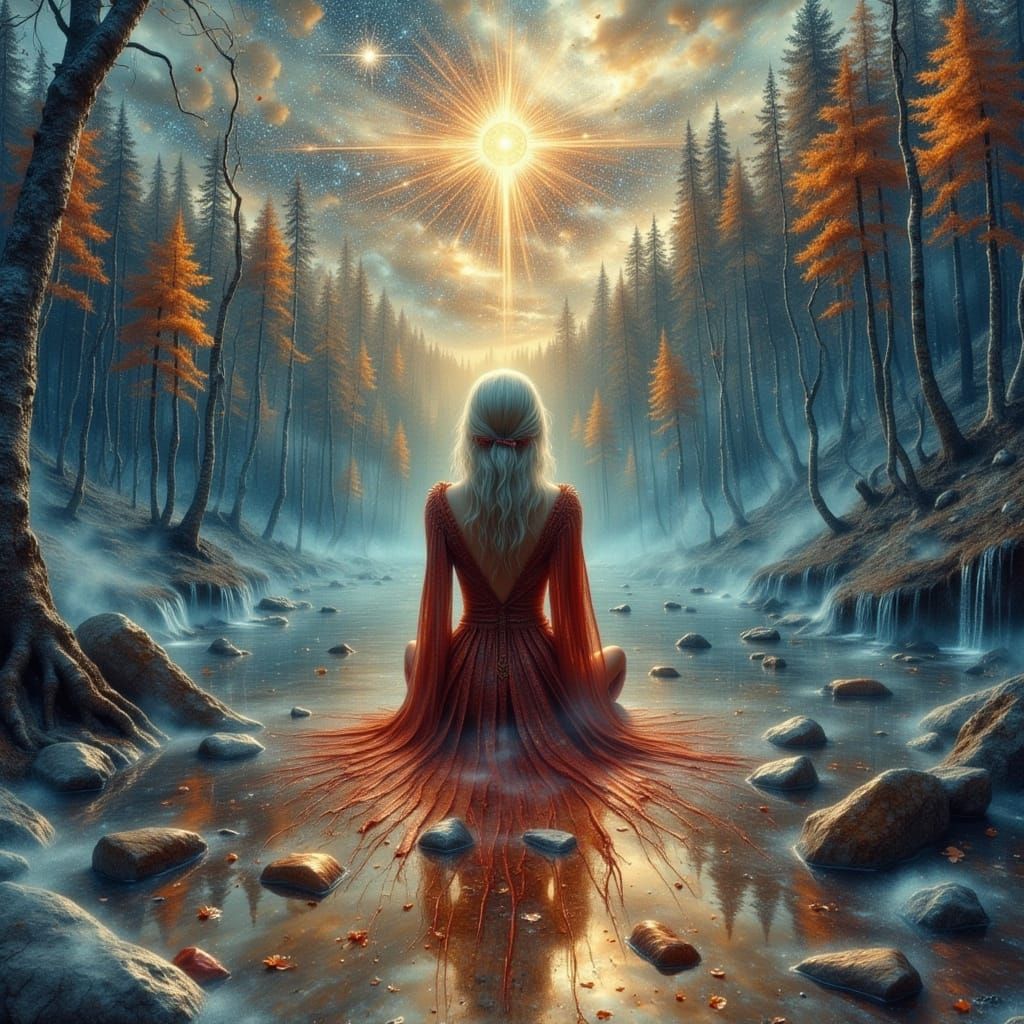 Epic Cyberpunk Goddess Amidst Celestial Flux