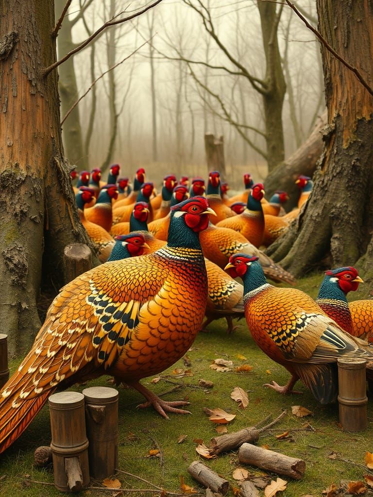 Pheasants in Folk Art Style by Brecheret