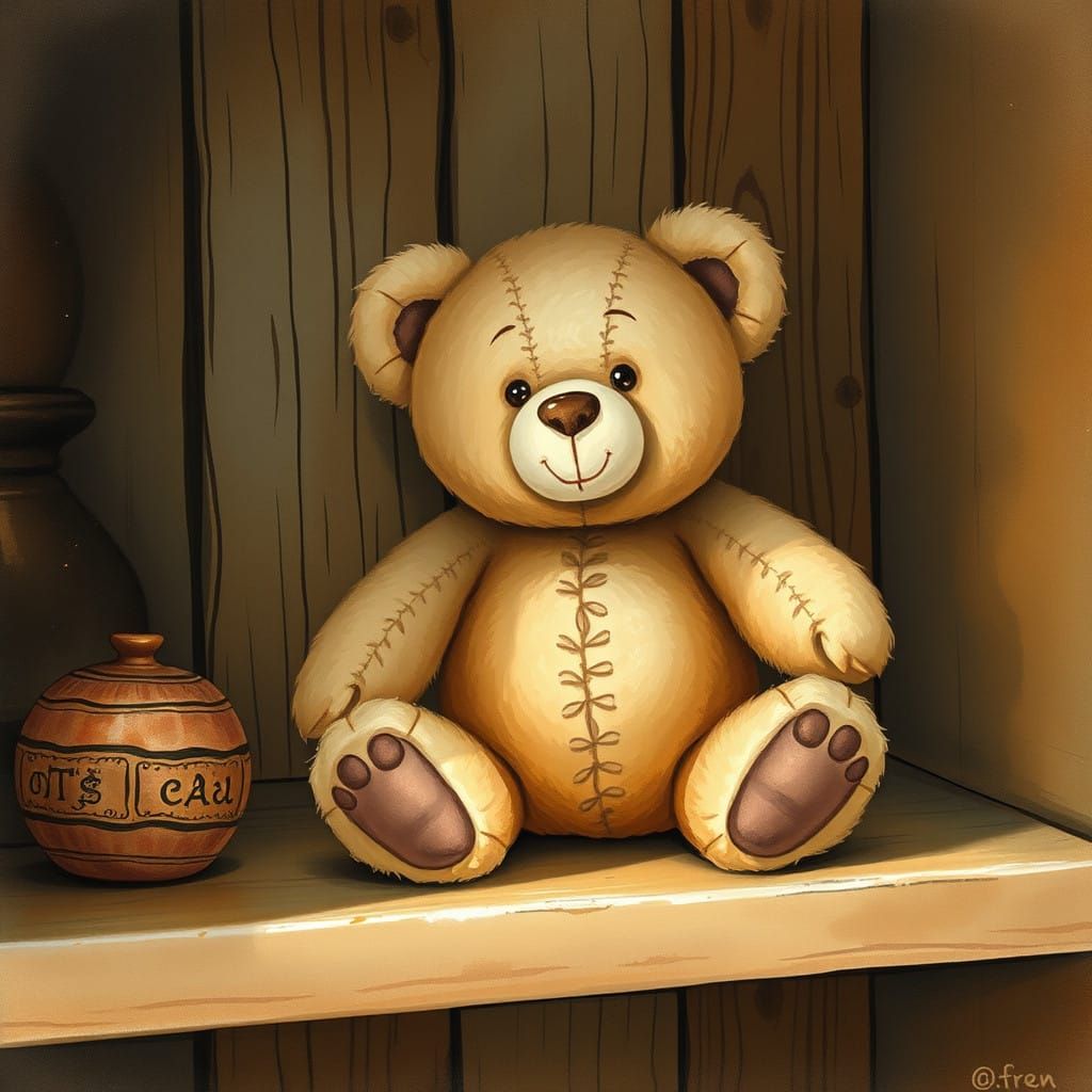 Whimsical Gentle Giant on a Vintage Shelf