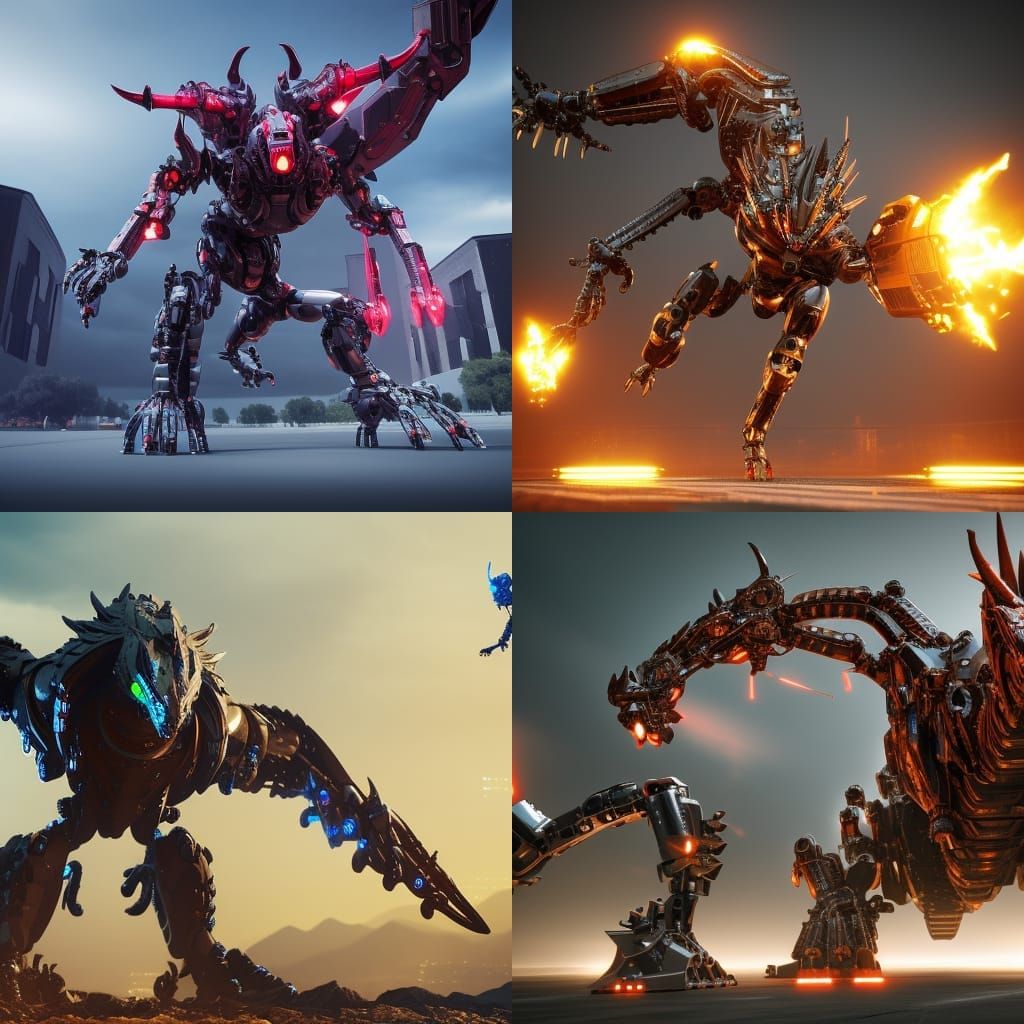 Epic Robot Griffin Versus Dragon Battle