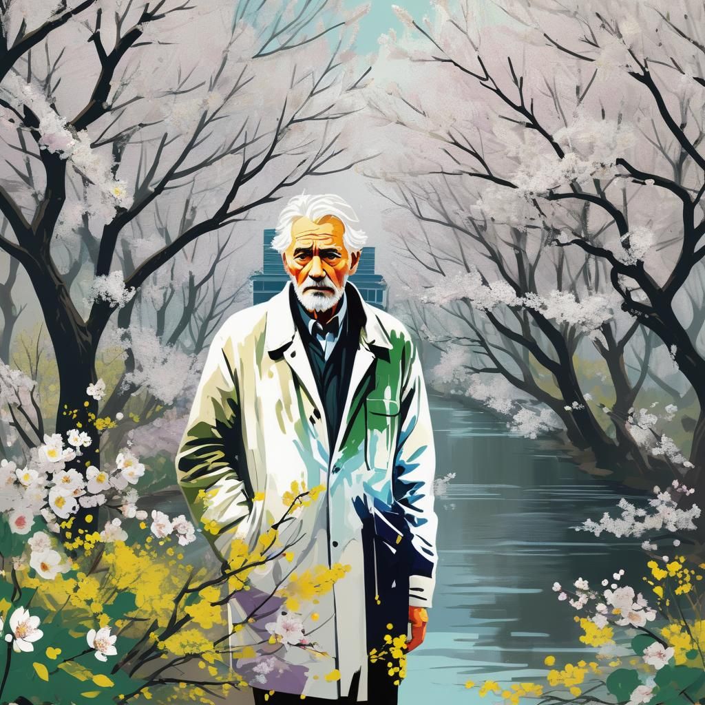 Blossoms by the Riverside in Pop Art Style