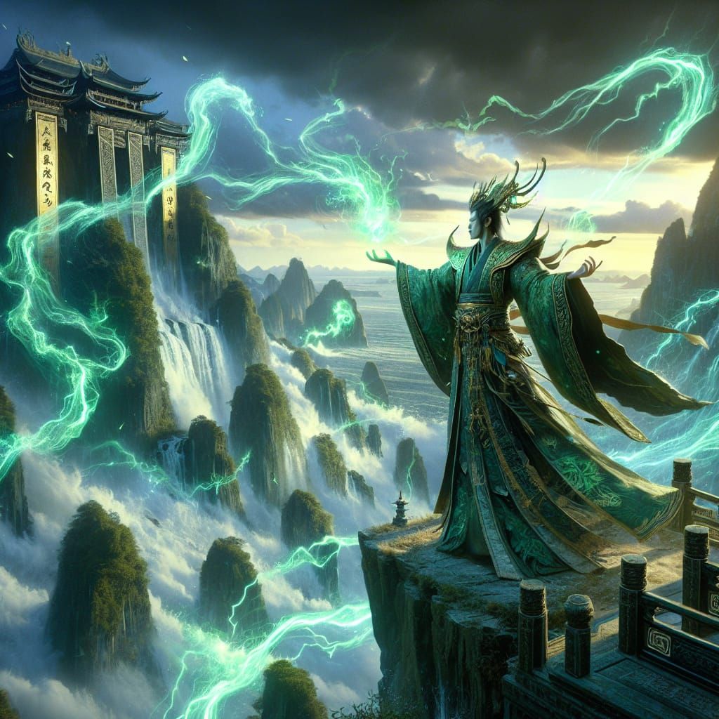 Jade Sorcerer Commands Tempest in Digital Matte Painting