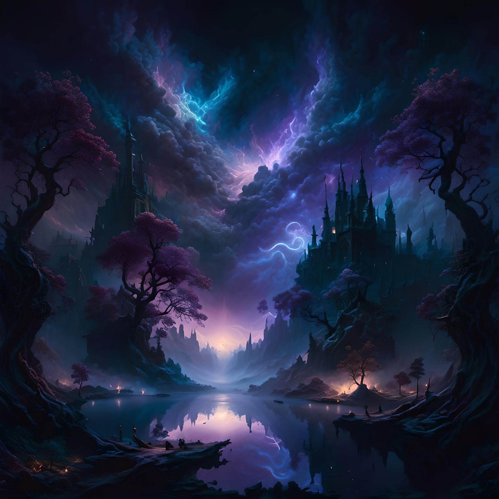 Mystical Dark Forest: Abstract Hazy Nightscape