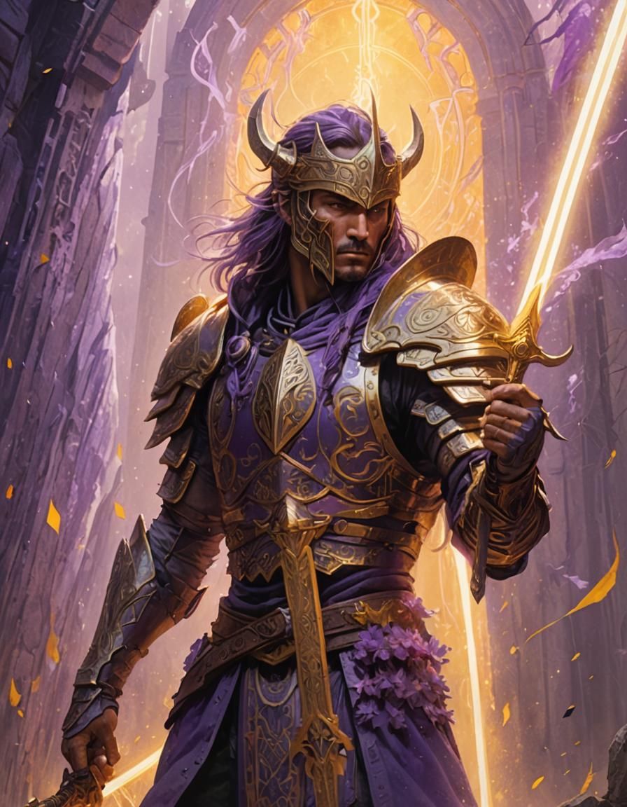 Warrior Wields Energy Blade in Mystical Realm