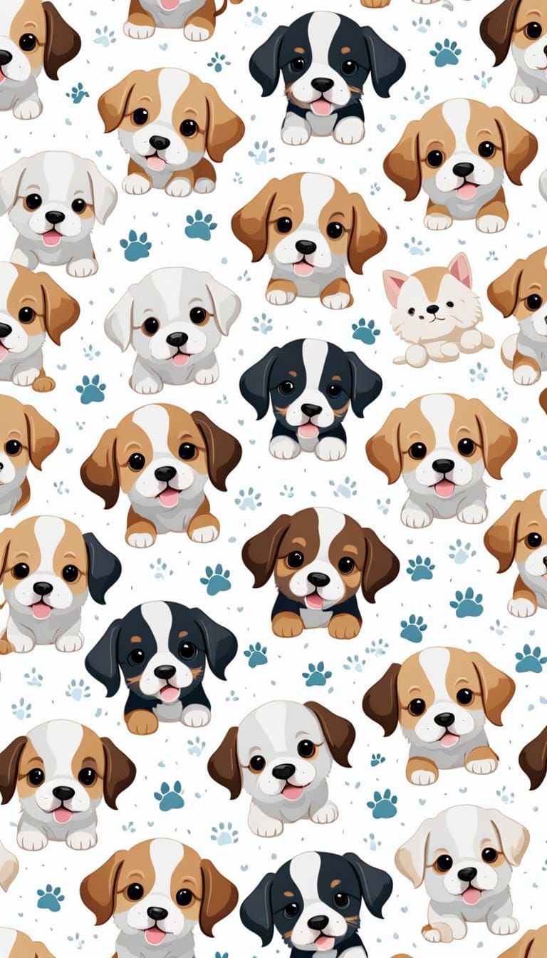 Ultra High Quality Seamless Pattern of Cute Puppies
