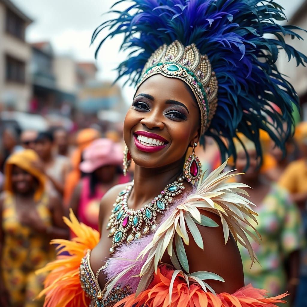 Vibrant Barbados Carnival Goddess in Colorful Attire