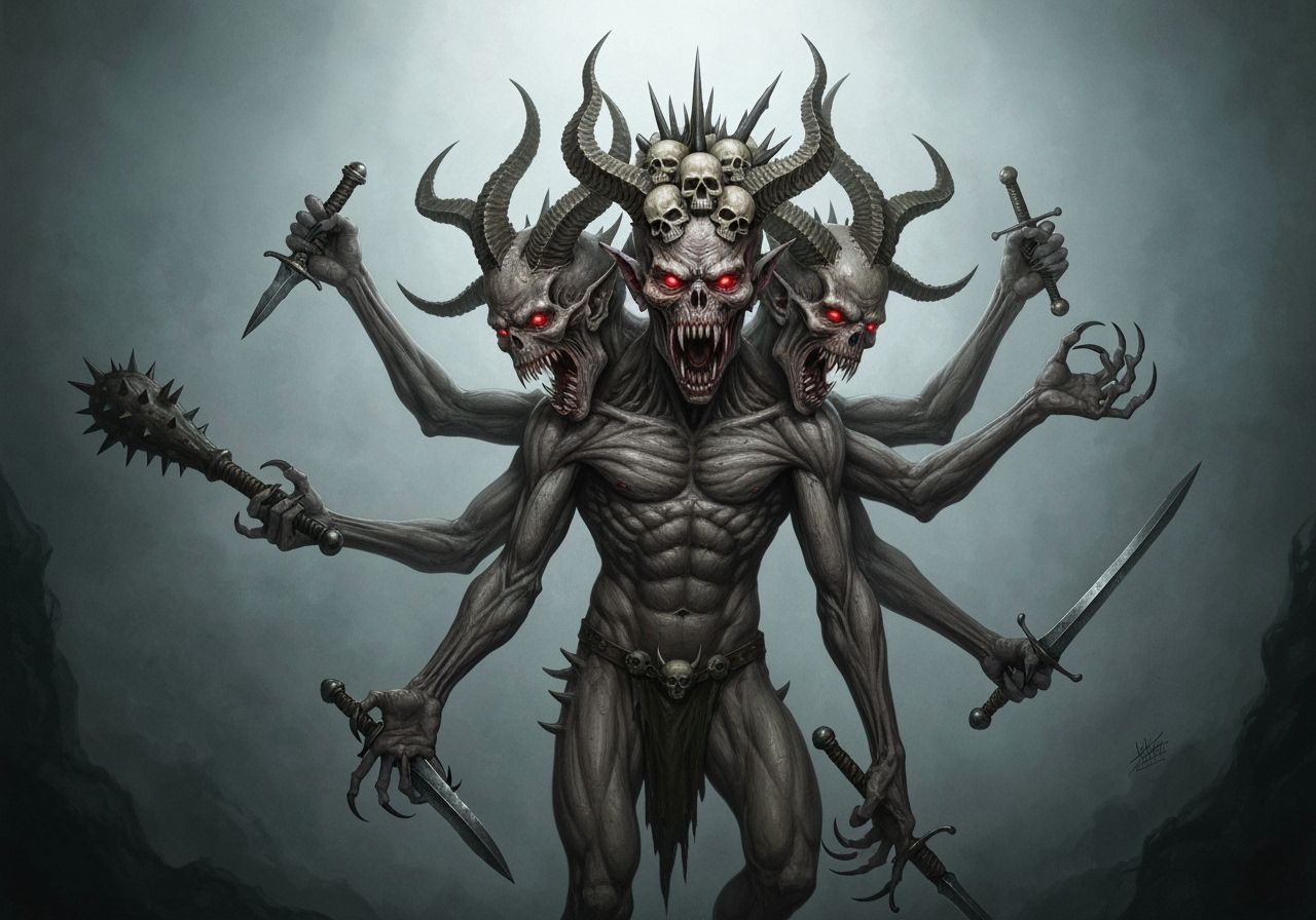 Terrifying Three-Headed Demon in Horror Style