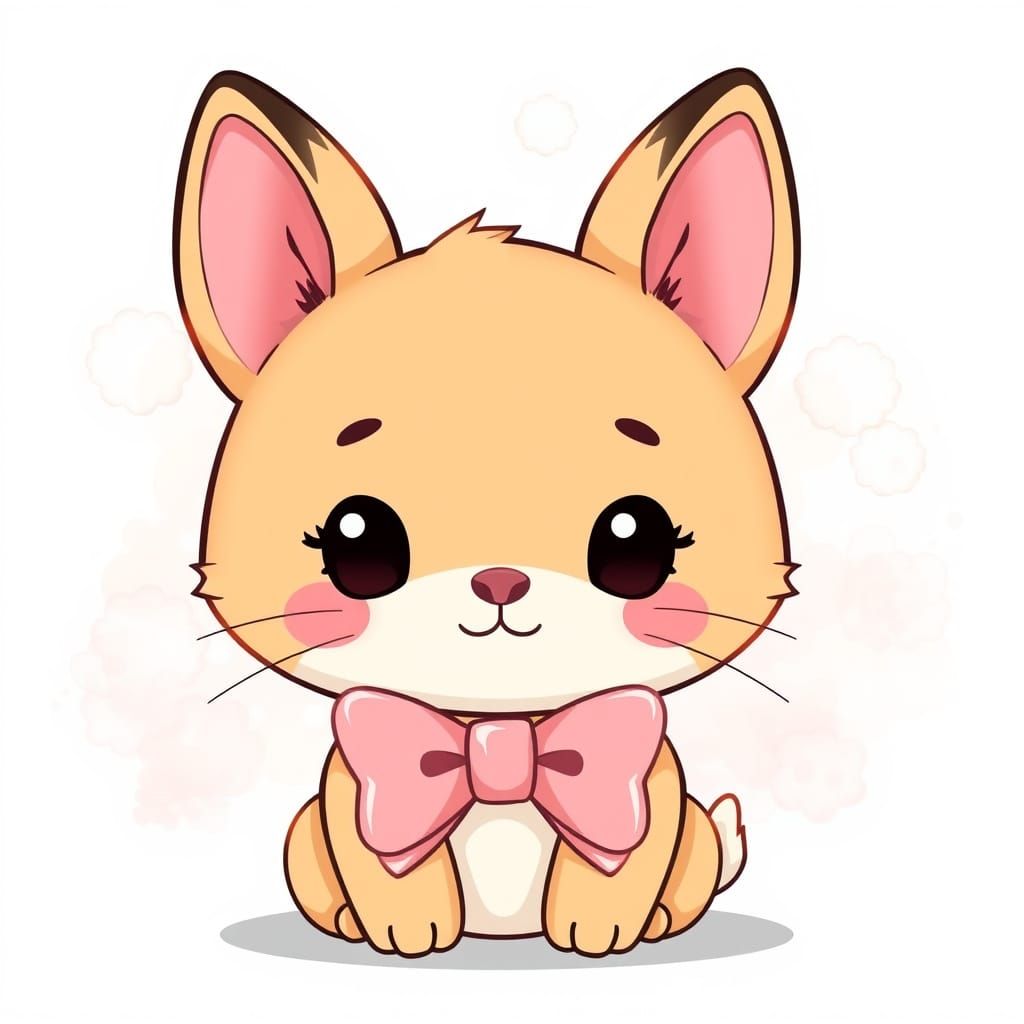 Pastel Kawaii Rabbit-Kitten in Watercolor Style