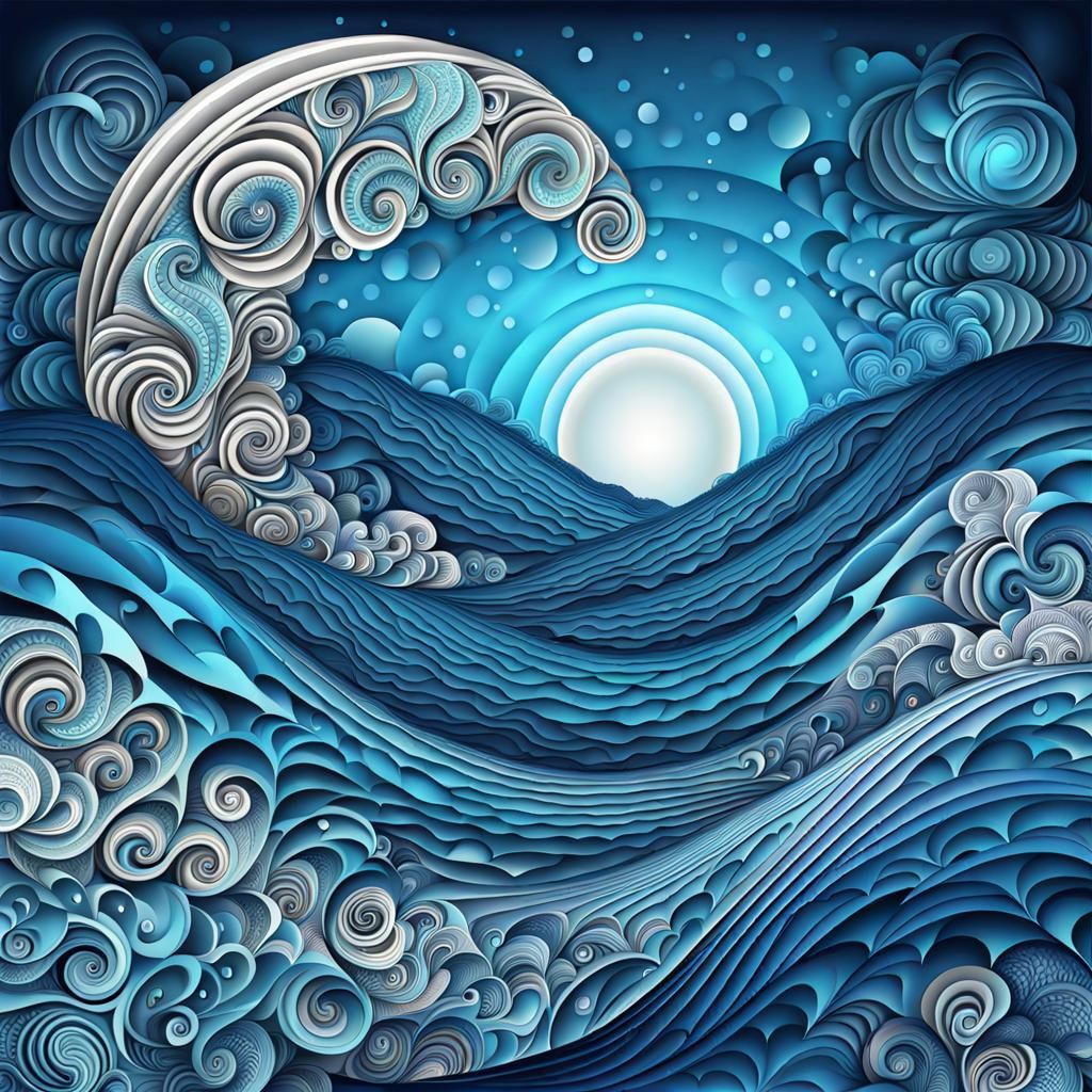 Abstract Fractal Under Blue Moon in Zentangle Style