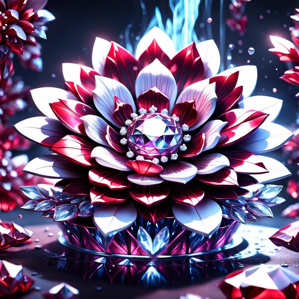 Ruby and White Crystal Flower in Detailed Matte Painting