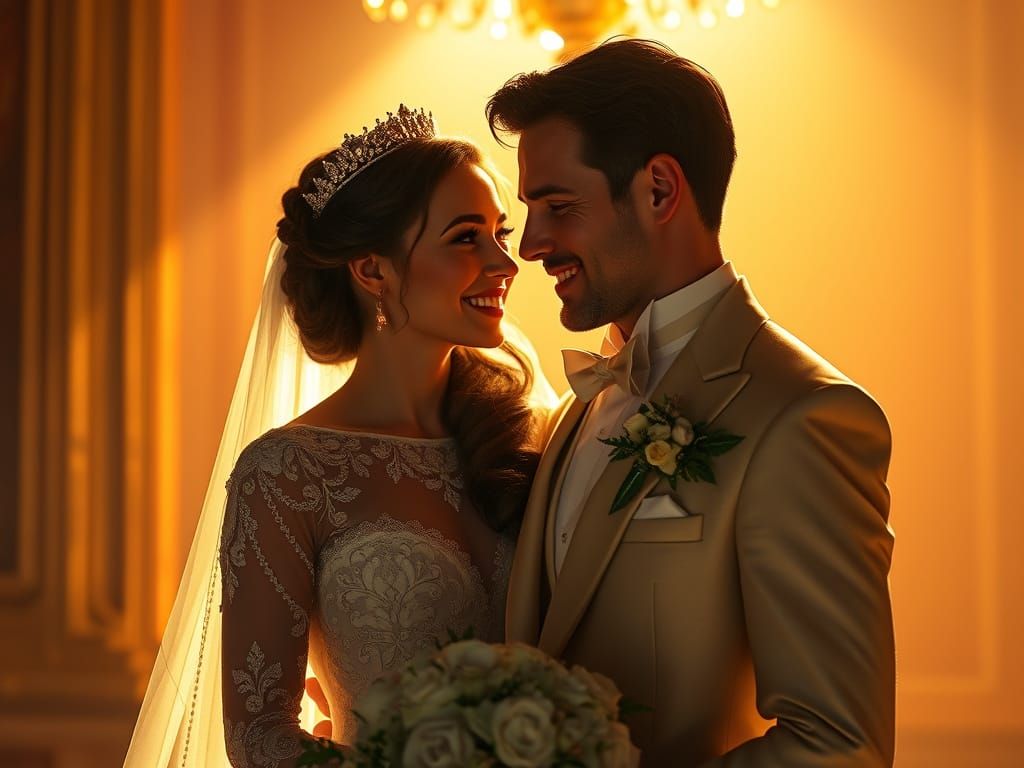 Regal Newlyweds Bask in Golden Light