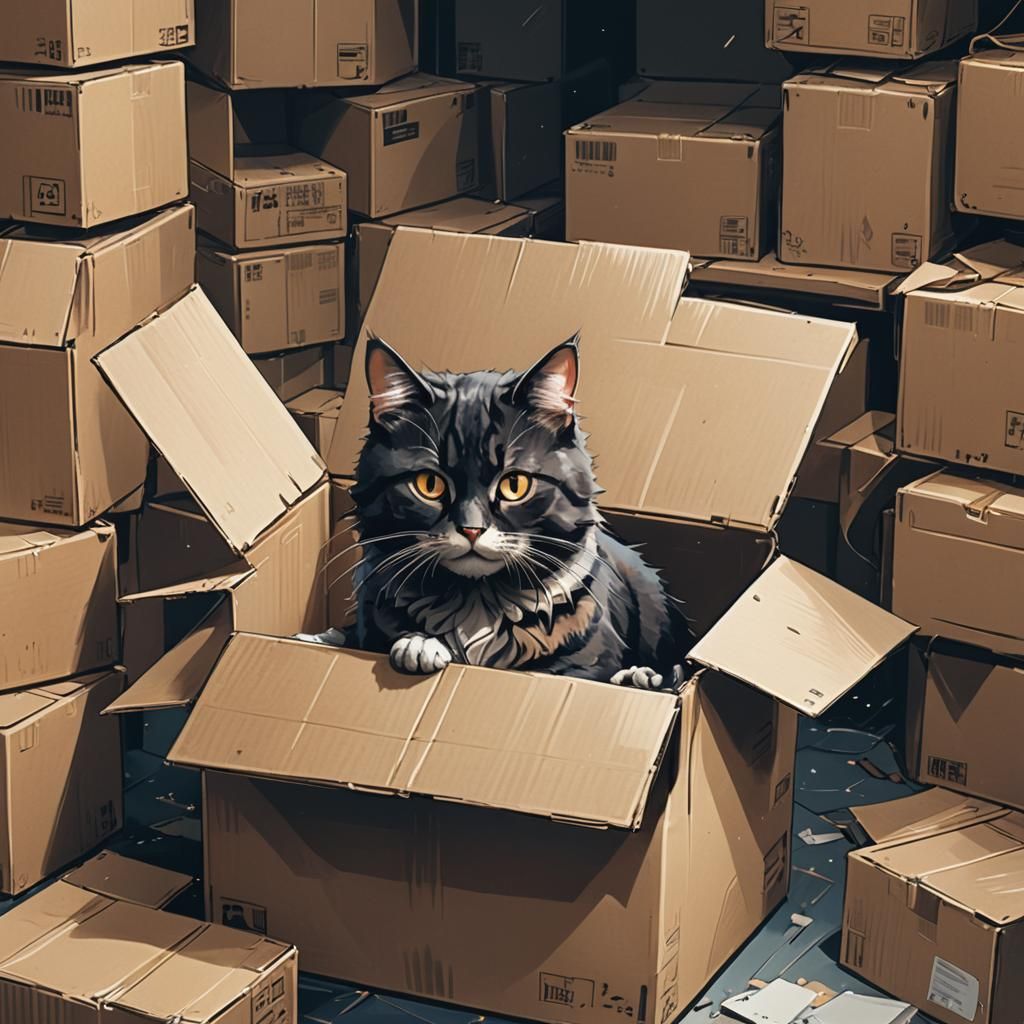 Anime Cat in Box Cel-Shaded Art