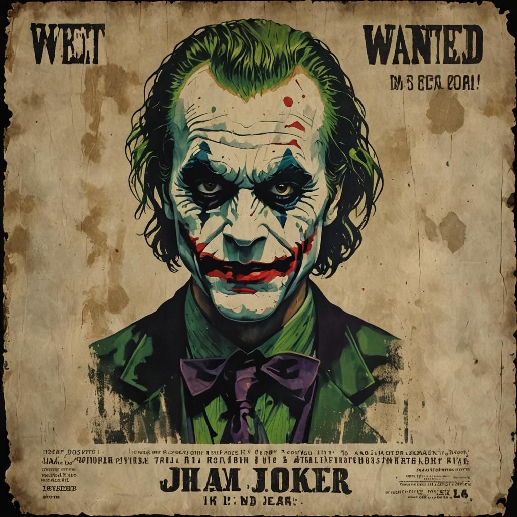 Dramatic Joker Wanted Poster in Cinematic Style