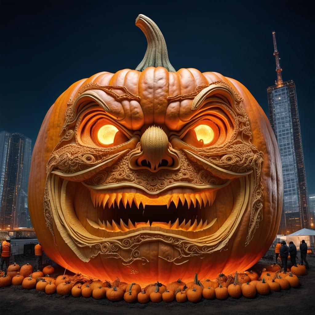 Giant pumpkin on construction site.