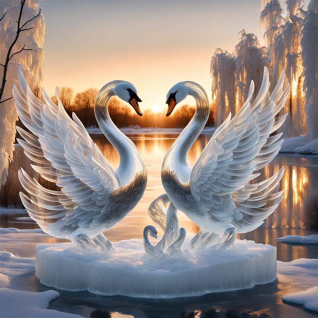 Thunderous Swans Ice sculpture