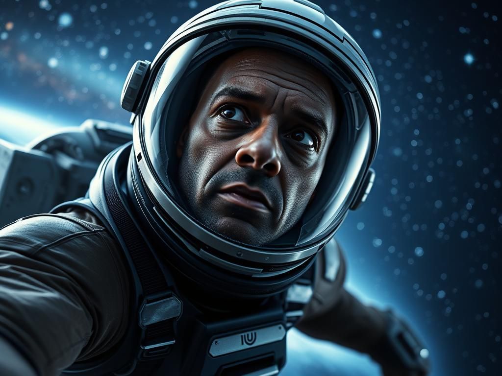 Astronaut's Stargazing Spacewalk in Futuristic Sci-Fi