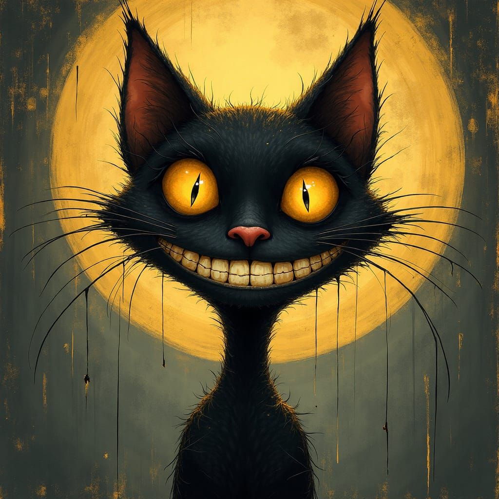 Eerie Whimsical Cat Portrait in Golden Age Style