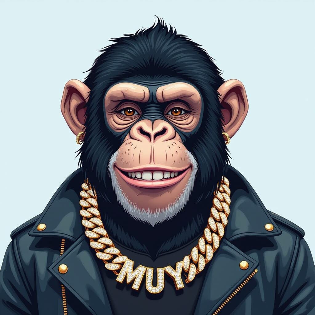 Rapper Ape with Diamond Chain in Bold Cartoon Style