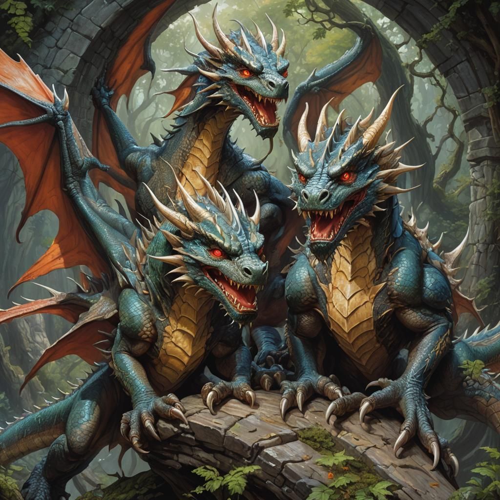 Three Dragons in Detailed Fantasy Art
