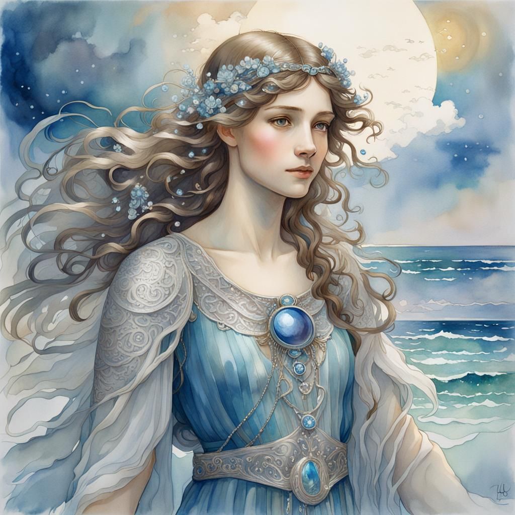 Ethereal Archangel Woman in Luminous Watercolor Style
