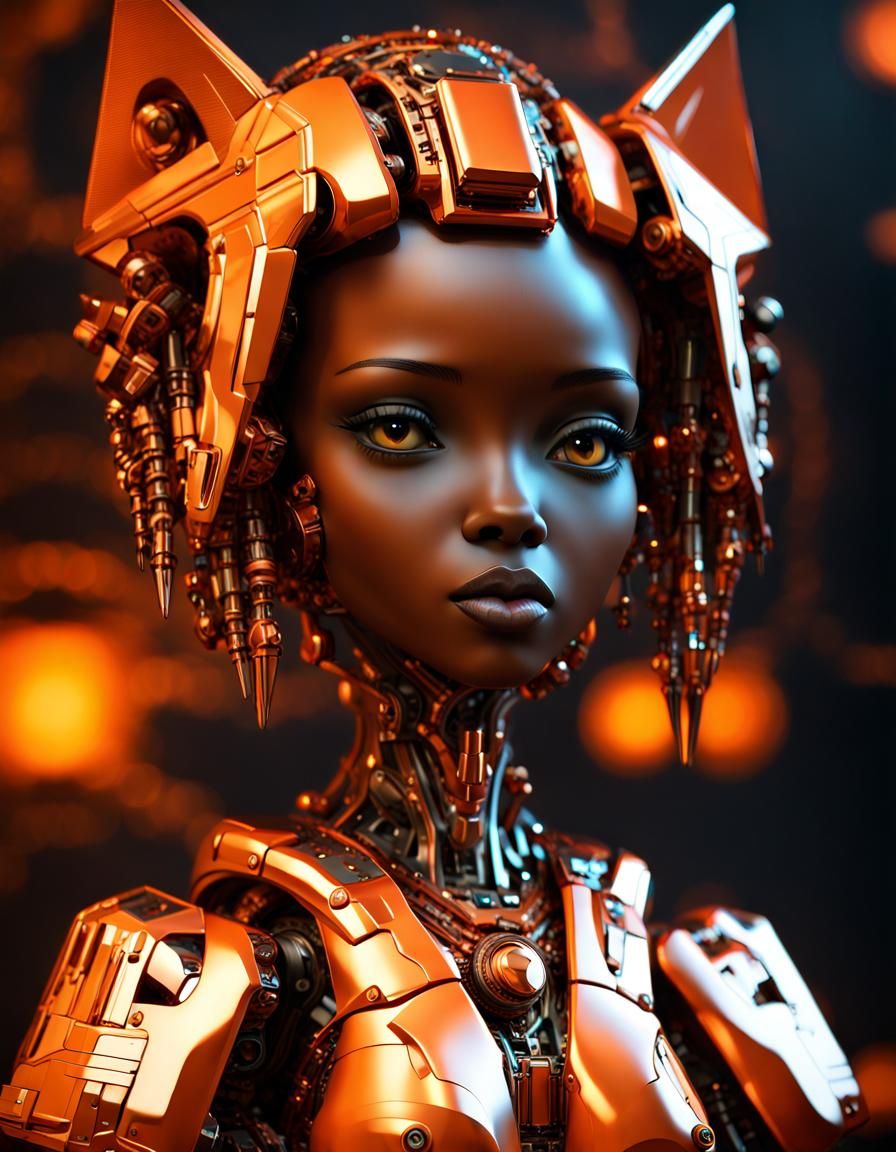 Orange Copper Cyborg Wolf Princess in Sci-Fi Style