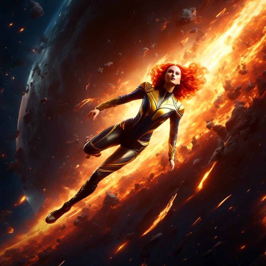 Dark Phoenix Soaring Through Space: Cinematic Artwork