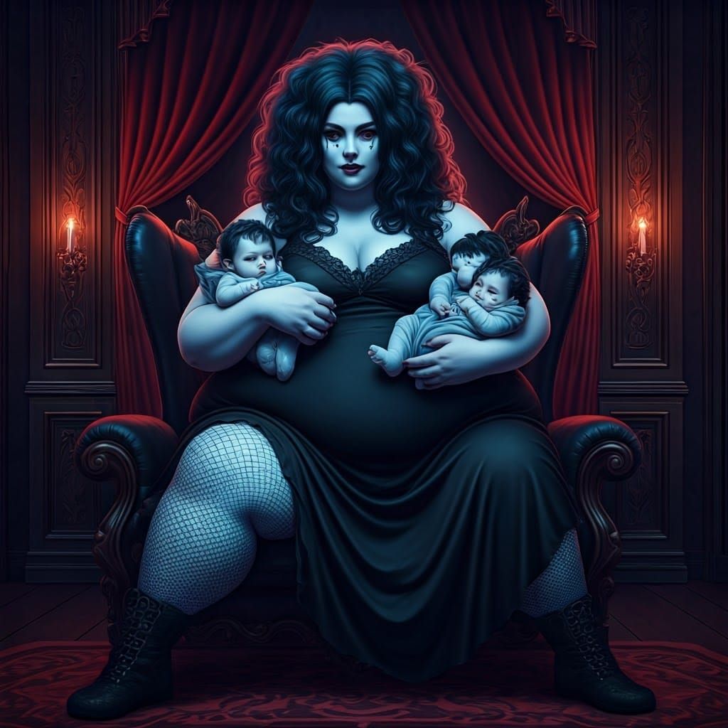 Gothic Enchantress with Twins: A Morbidly Enchanting Portrai...