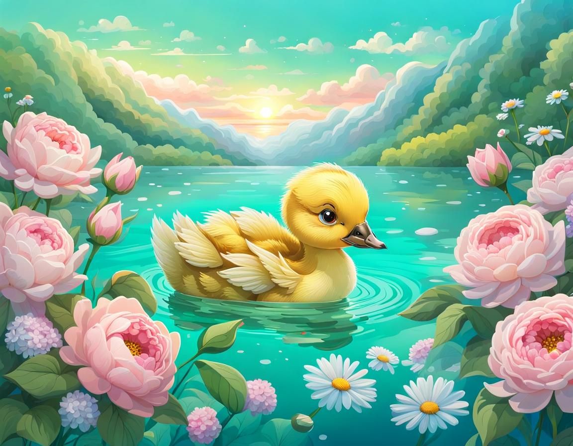 Duckling swimming in a lake (evolved)