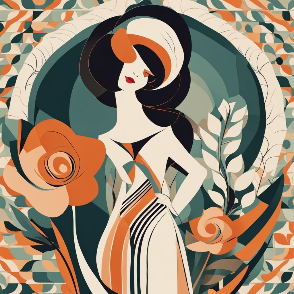 Elegant Curvy Woman in Art Deco Style