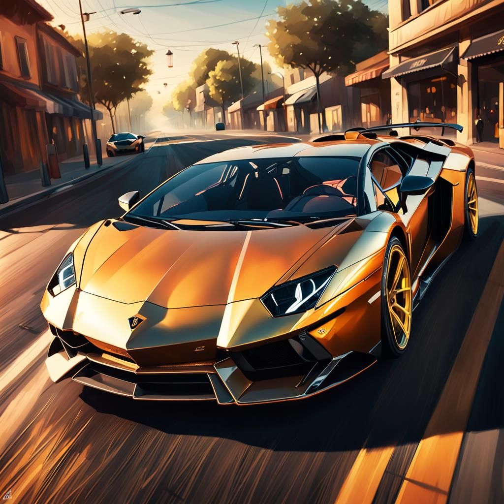 Lamborghini Aventador Drifting: Hyperrealistic Oil Painting