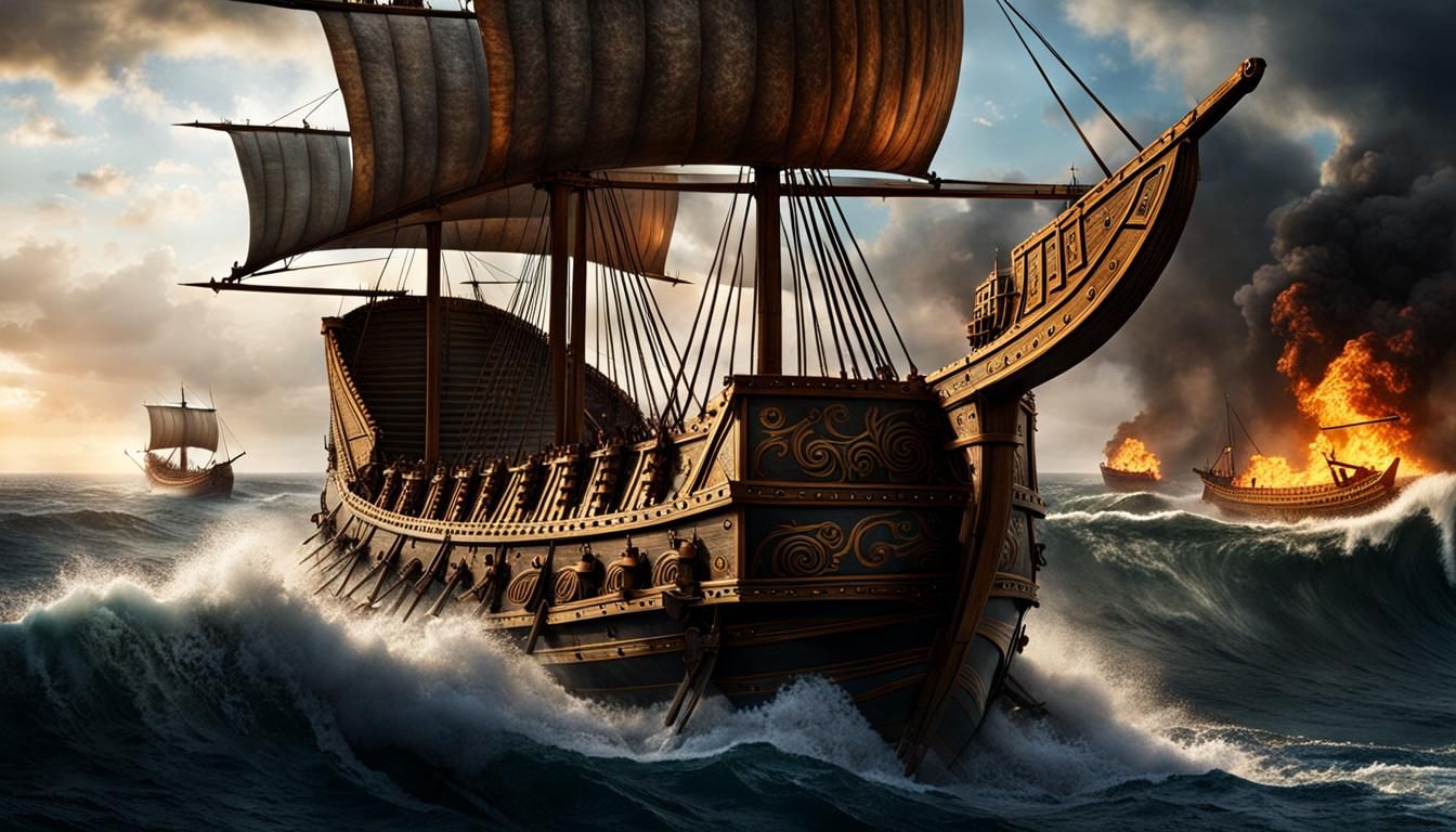 Epic Roman Trireme Battle in Rough Seas