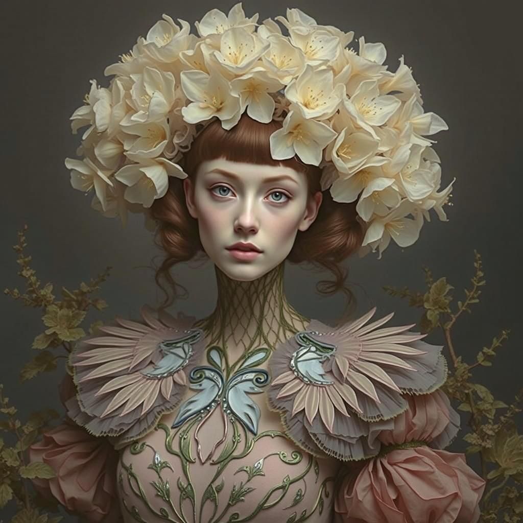 Luminous Edwardian Fashion Portrait in Digital Art Style