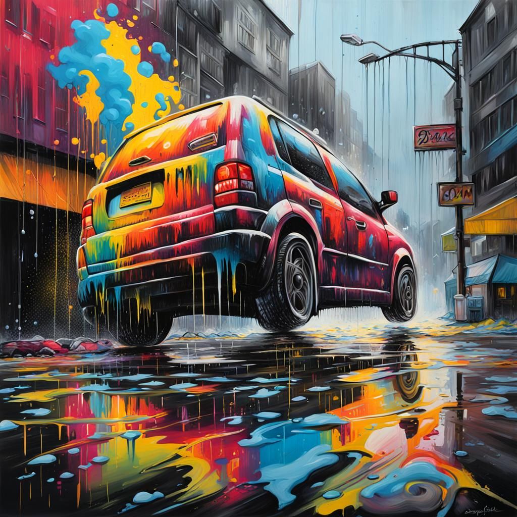 Colorful Graffiti Art in Stormy Rainfall
