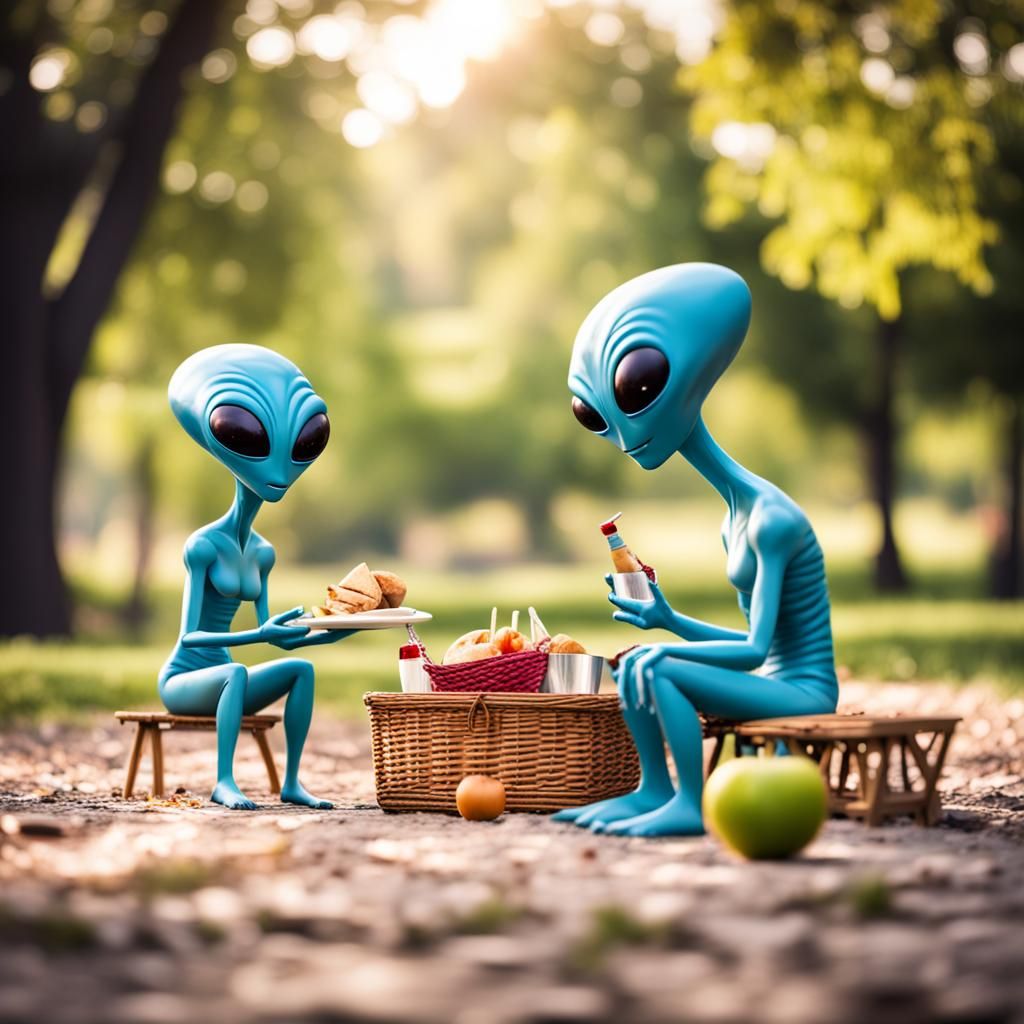Alien Family Picnic: Professional Photography Style