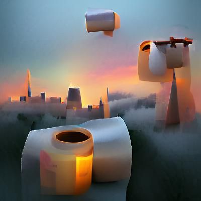 Toilet Paper City in Sunset Fog