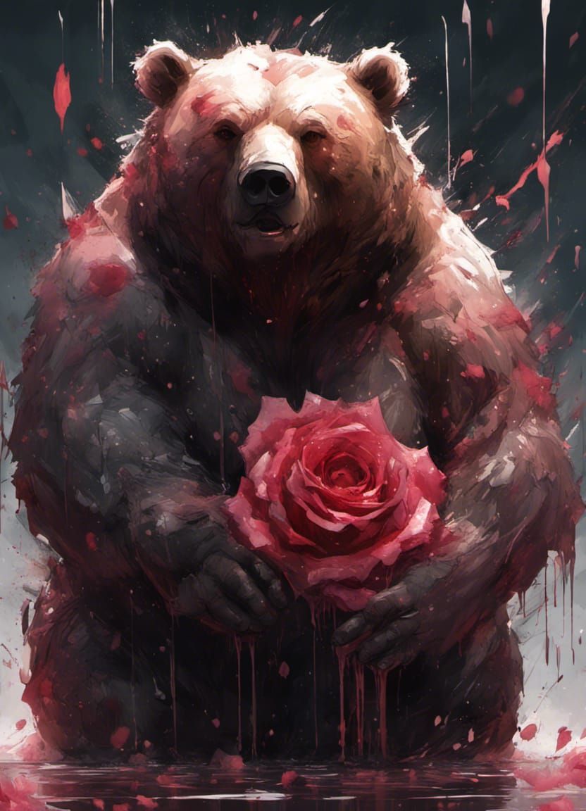 Bear Holding a deep soaking rose