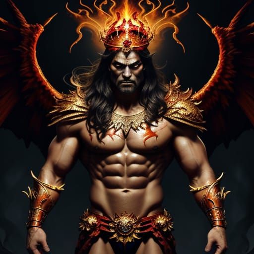 Fiery Muscle Man King with Trident in Fantasy Art
