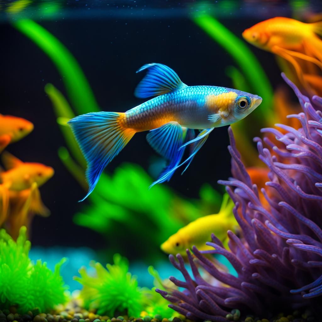 Psychedelic Guppies in a Vibrant Aquarium