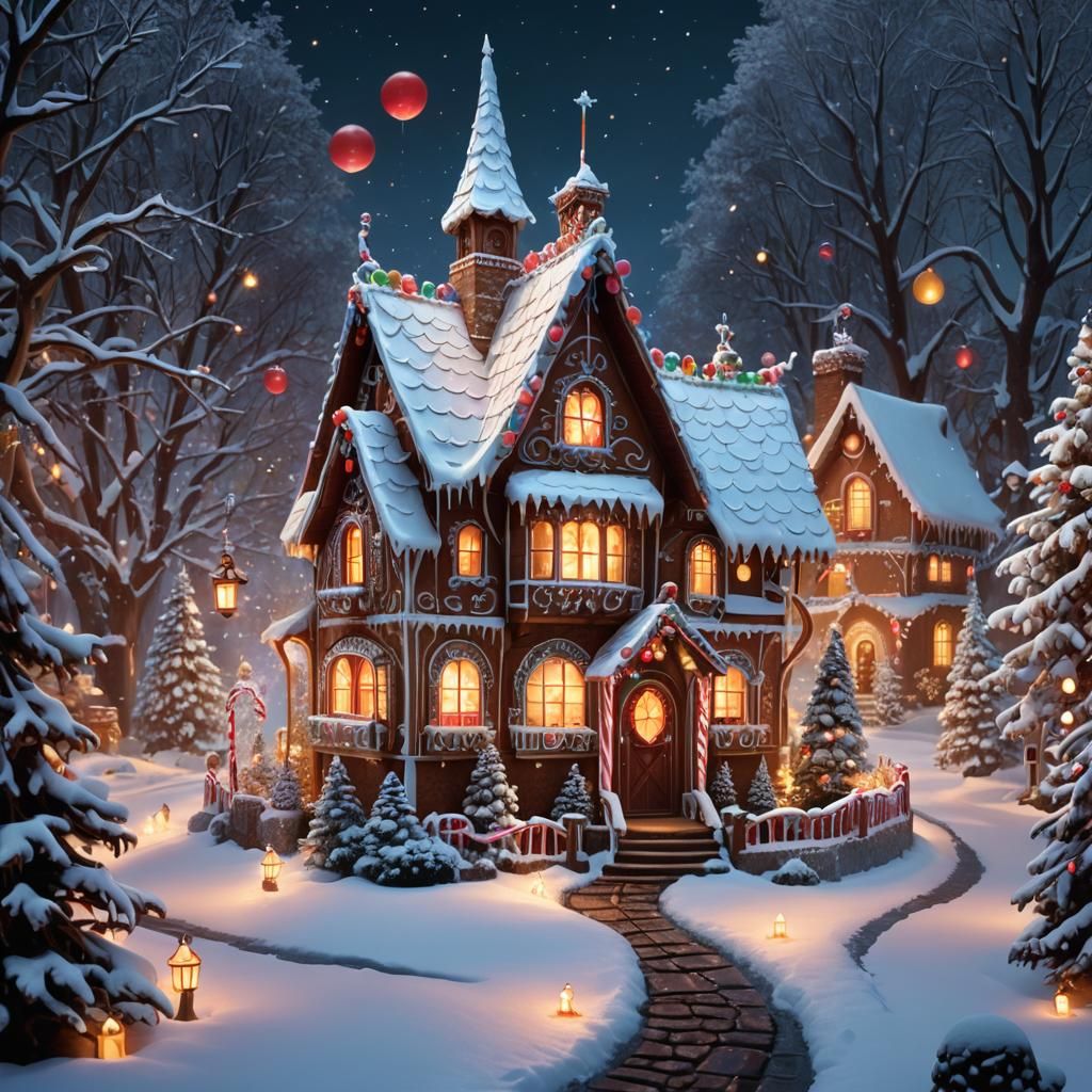 Gingerbread House in Winter Wonderland, Cinematic Art