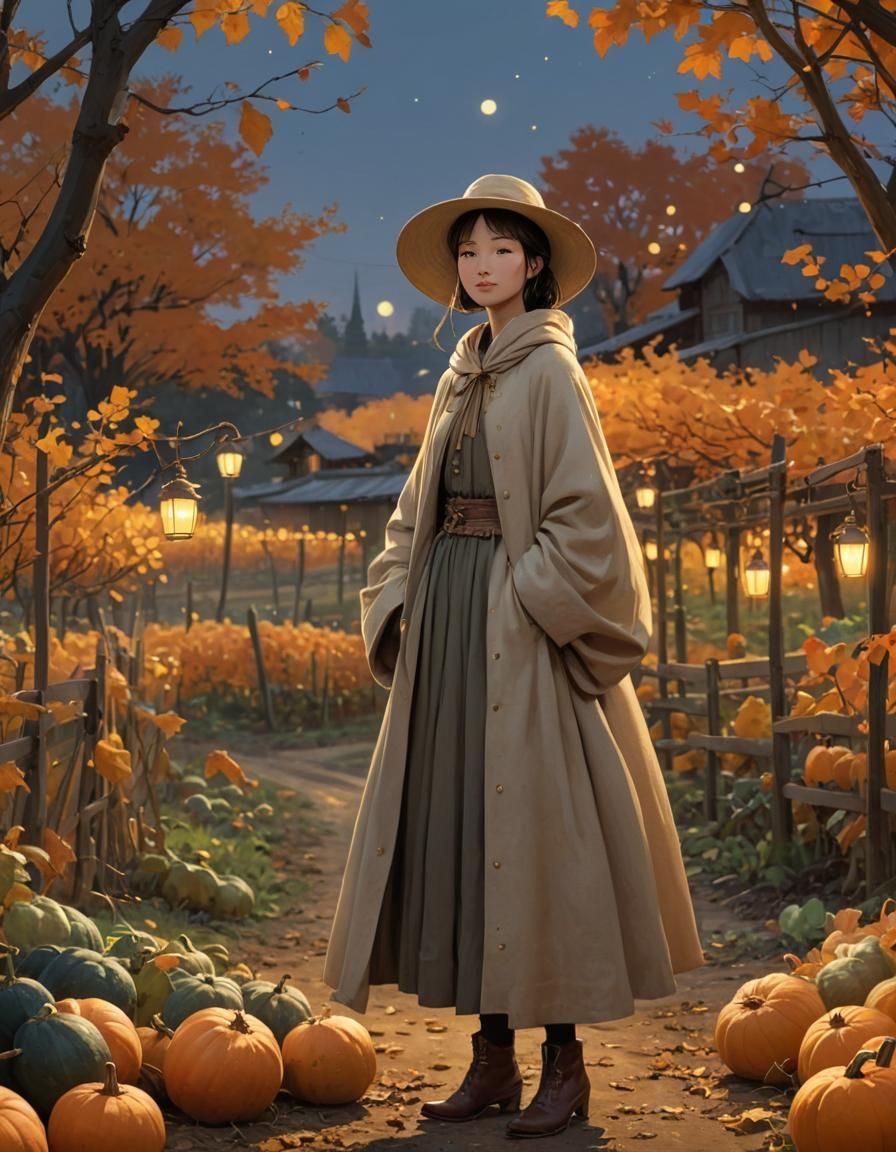 Farmer Princess Overlooking Autumn Gourd Farm
